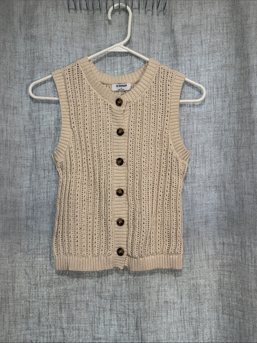 The Workshop Cream Open-Knit Sleeveless Button Sweater Vest